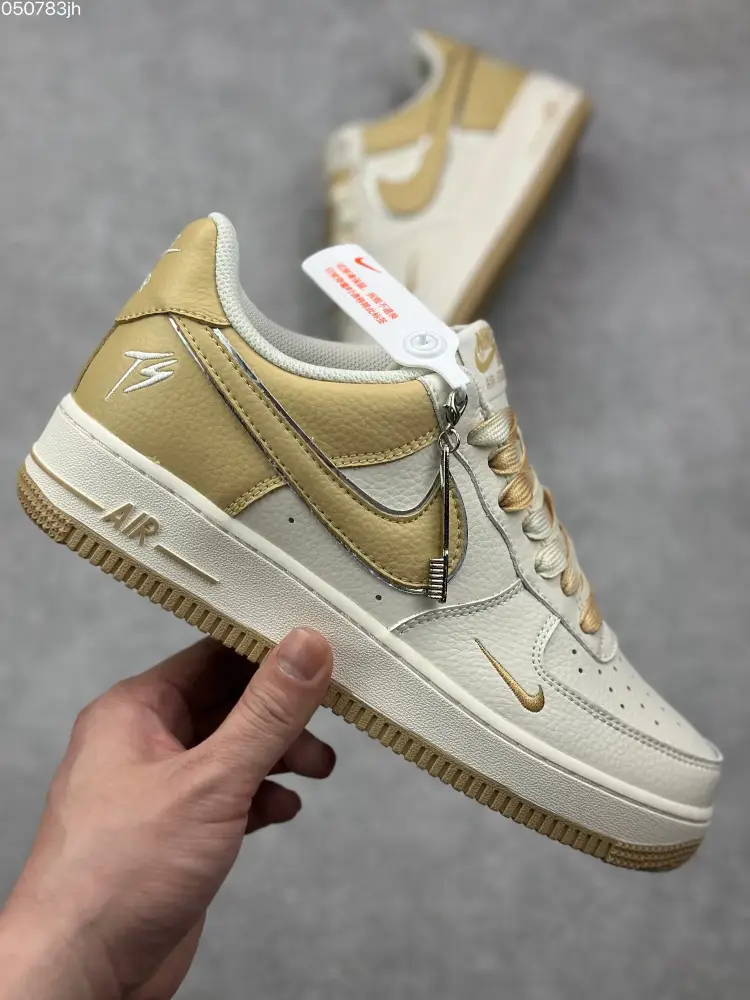 Fat Joe x Nike Air Force 1 Low '07 Beige and Gold Custom Leather – Best Sneakers Durable 996 