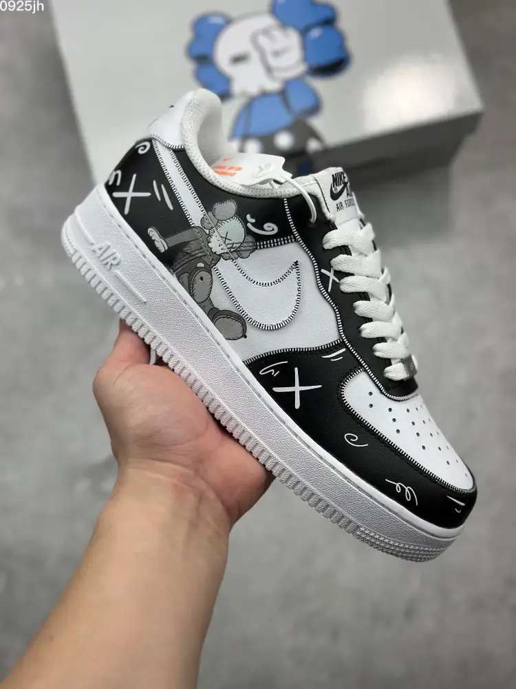 Cozy Kaws x Nike Air Force 1 Low '07 Black White Custom Companion – Top Fake Nike Sneakers 1031 