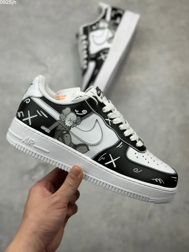 Cozy Kaws x Nike Air Force 1 Low '07 Black White Custom Companion – Top Fake Nike Sneakers 1031 
