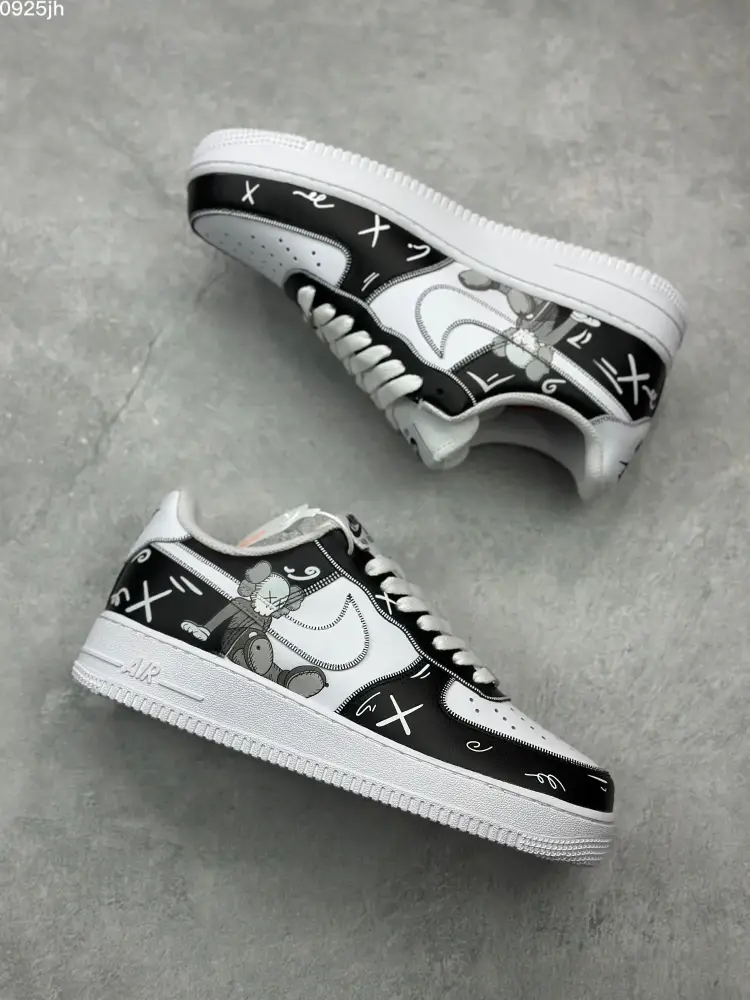 Cozy Kaws x Nike Air Force 1 Low '07 Black White Custom Companion – Top Fake Nike Sneakers 1031 