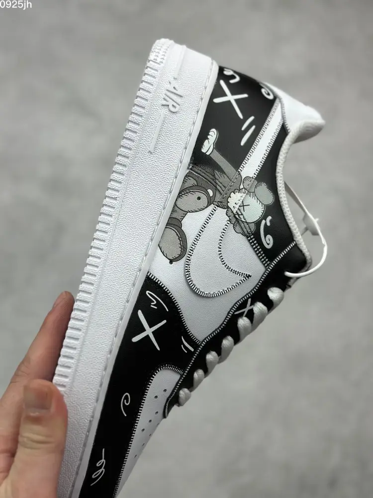 Cozy Kaws x Nike Air Force 1 Low '07 Black White Custom Companion – Top Fake Nike Sneakers 1031 