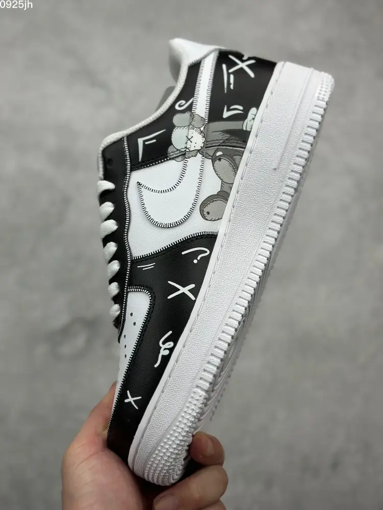 Cozy Kaws x Nike Air Force 1 Low '07 Black White Custom Companion – Top Fake Nike Sneakers 1031 
