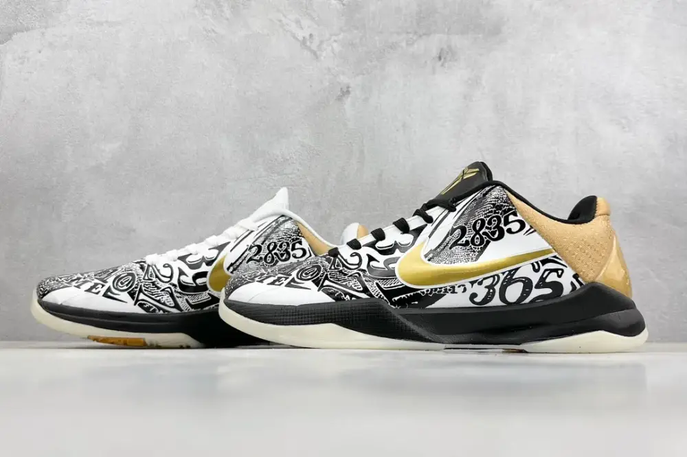 StreetReady NK Zoom Kobe 5 Protro – White Black Gold – Collaborative Edition with and Nike Collection 1457 