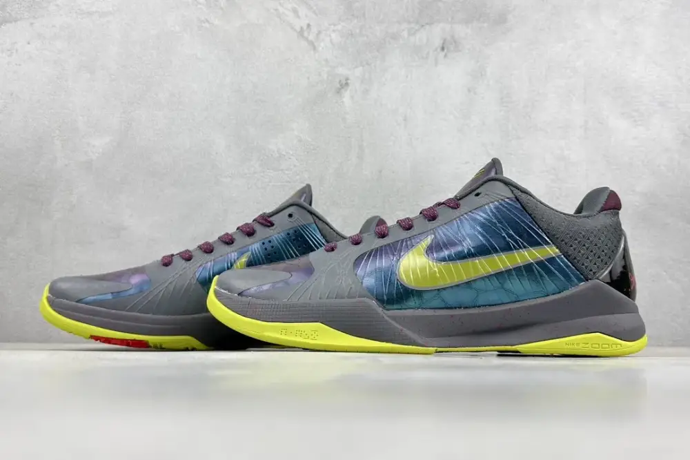 Breathable NK Zoom Kobe 5 Protro 'Pure ' – Grey Purple Yellow – with Nike Design 1453 