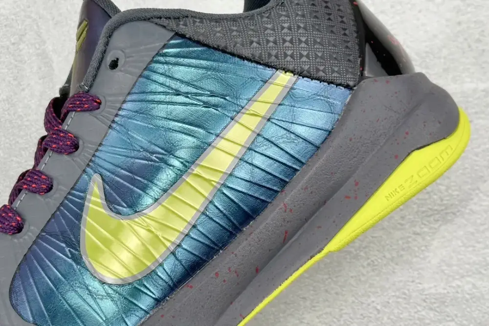 Breathable NK Zoom Kobe 5 Protro 'Pure ' – Grey Purple Yellow – with Nike Design 1453 