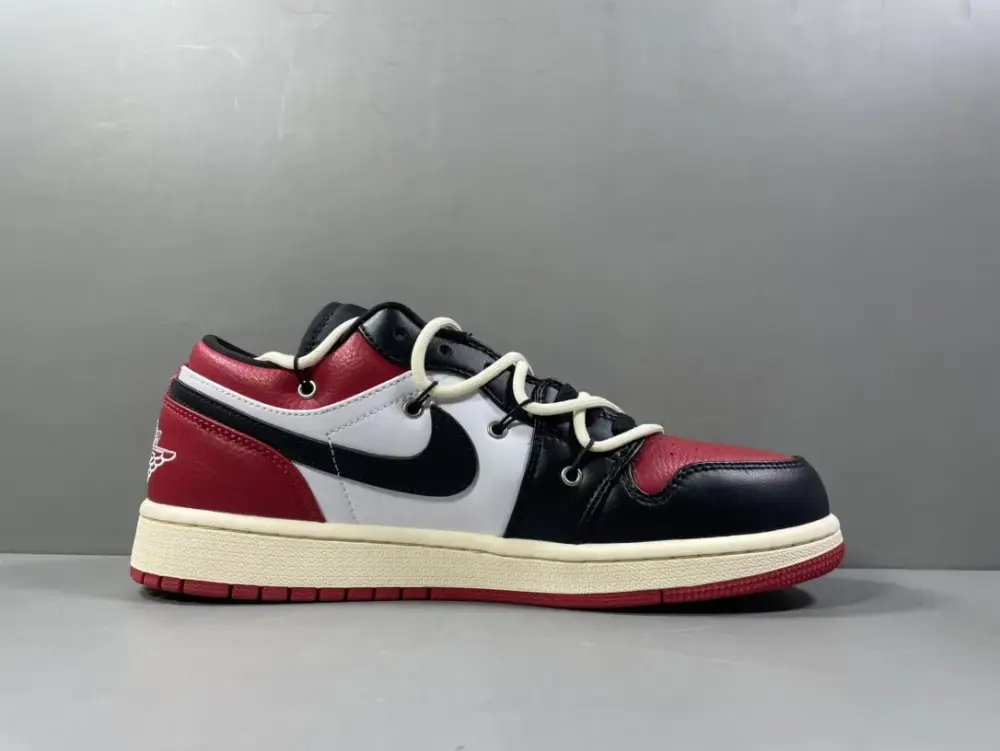 Nike AJ1 Low 'Black Red' Deconstructed Sneakers – Top Best Sneakers in Sizes 36- OdorResistant 1253 