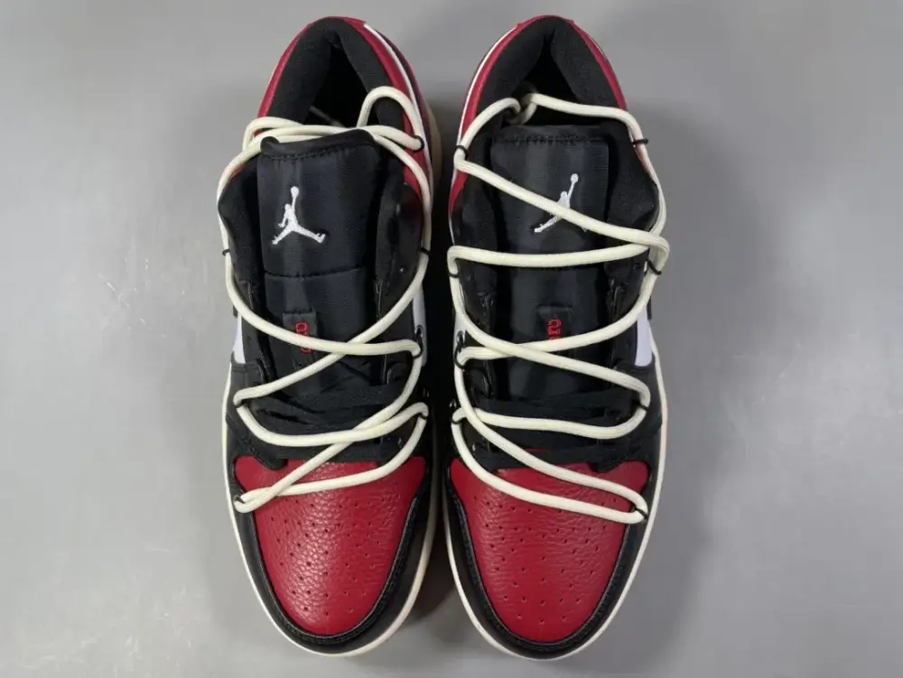 Nike AJ1 Low 'Black Red' Deconstructed Sneakers – Top Best Sneakers in Sizes 36- OdorResistant 1253 