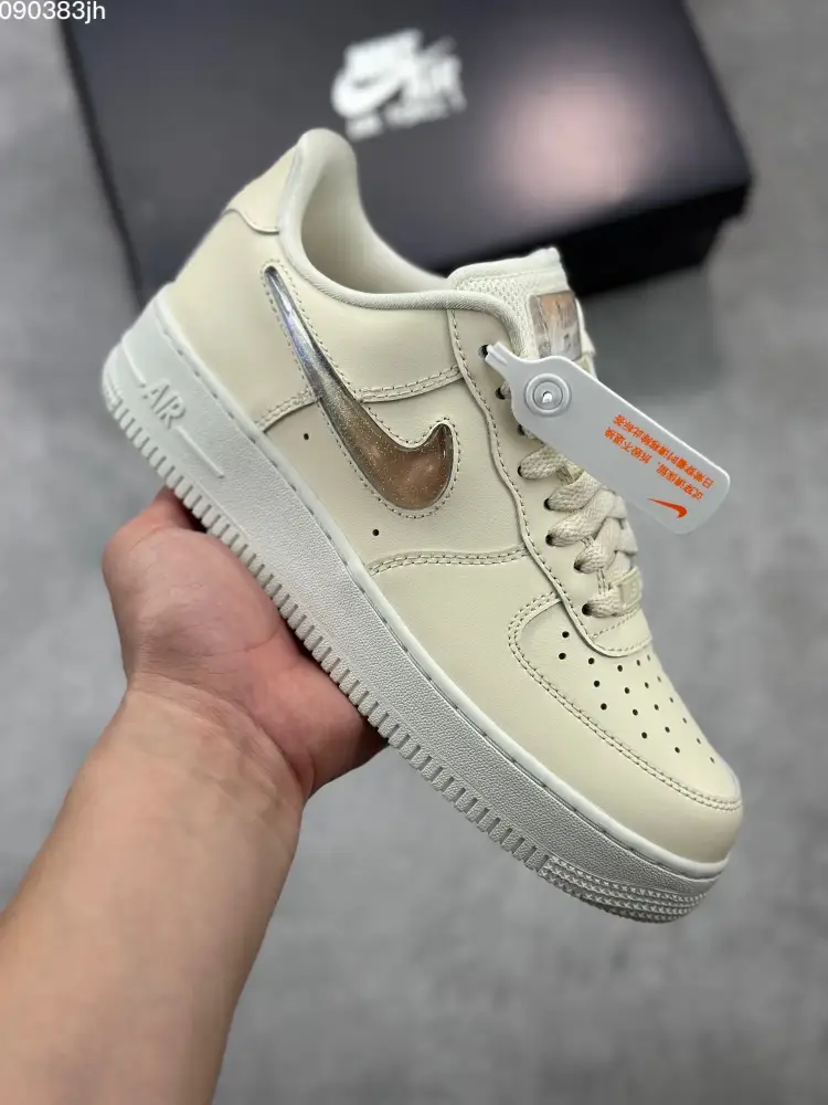 Nike Air Force 1 '07 Low Cream Metallic Swoosh Sneakers – Top Best Sneakers – DB3301- Breathable 1043  FCDAA164