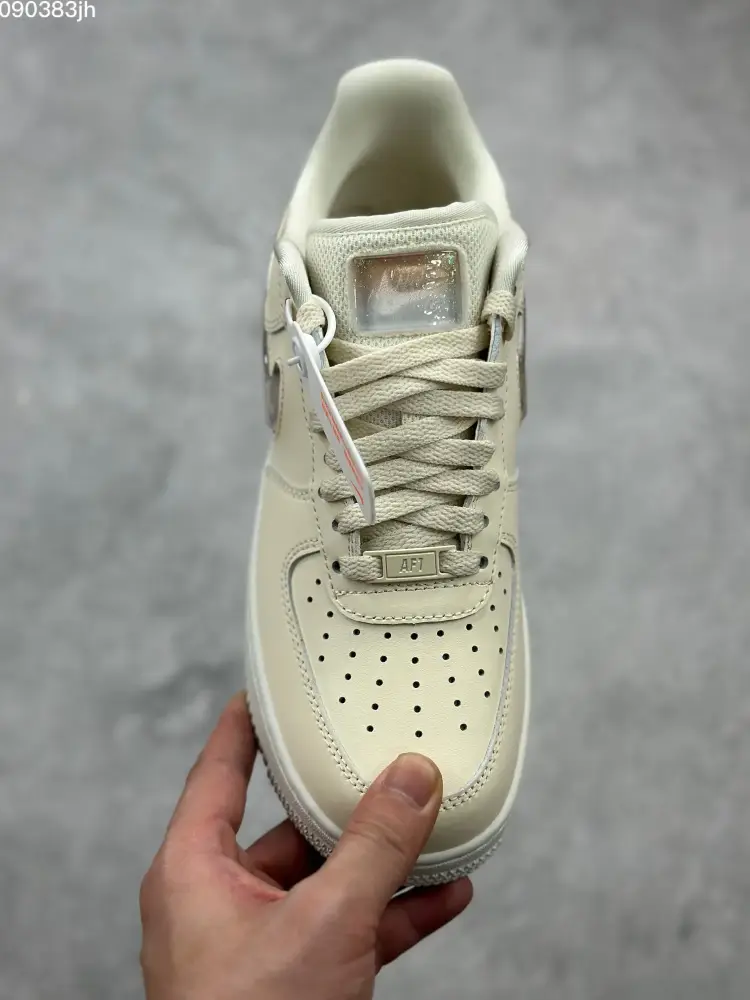 Nike Air Force 1 '07 Low Cream Metallic Swoosh Sneakers – Top Best Sneakers – DB3301- Breathable 1043  FCDAA164