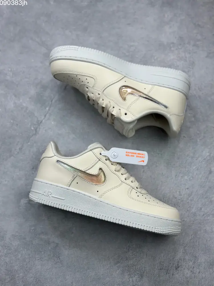 Nike Air Force 1 '07 Low Cream Metallic Swoosh Sneakers – Top Best Sneakers – DB3301- Breathable 1043 
