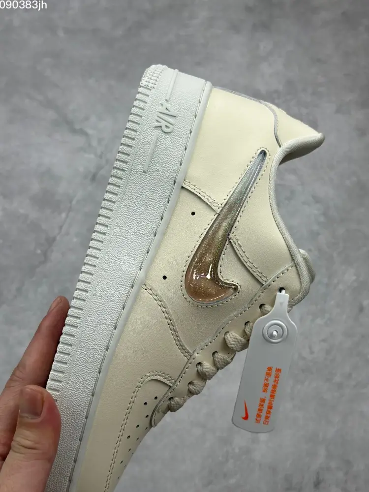 Nike Air Force 1 '07 Low Cream Metallic Swoosh Sneakers – Top Best Sneakers – DB3301- Breathable 1043 