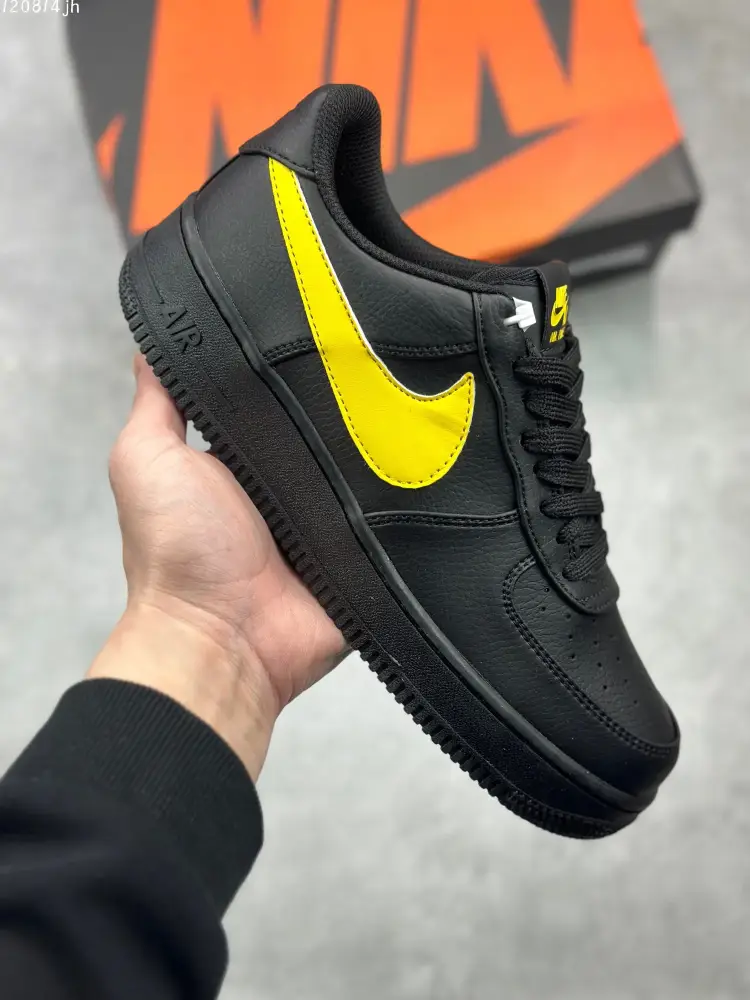 Nike Air Force 1 Low '07 Black Yellow Swoosh Sneakers – High Quality CI9553- Flexible 1089  FEAAE626