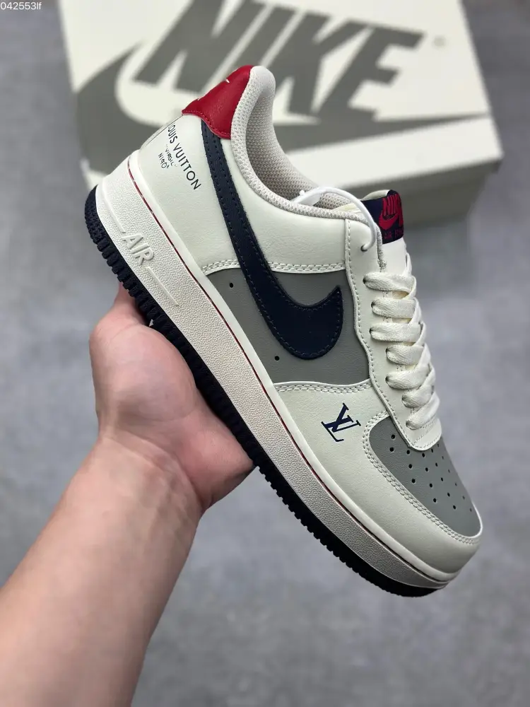 Nike Air Force 1 Low '07 x Louis Vuitton White Navy Red Custom – Best Sneakers Durable 1001 