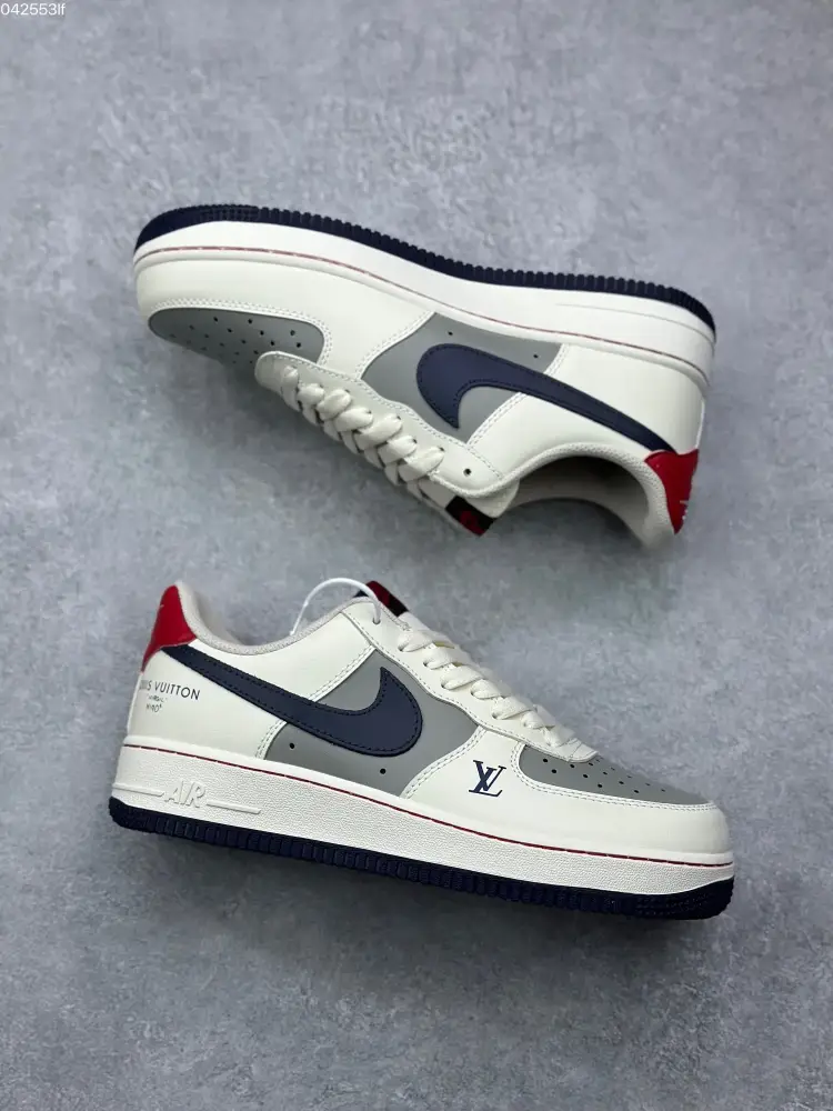 Nike Air Force 1 Low '07 x Louis Vuitton White Navy Red Custom – Best Sneakers Durable 1001 