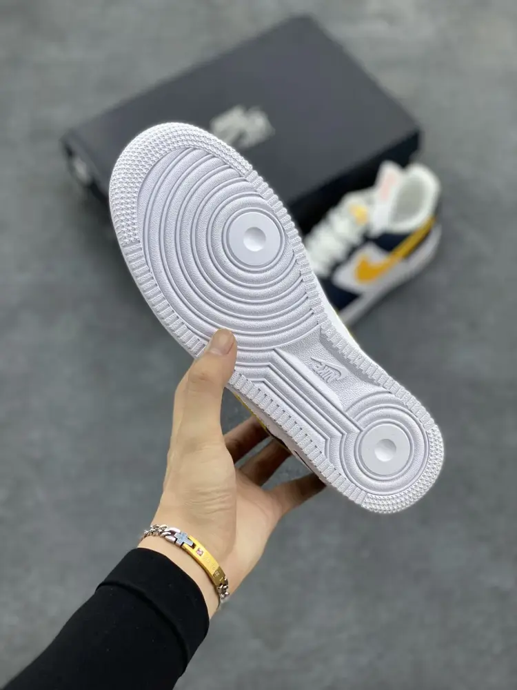 EyeCatching Nike Air Force 1 Low Embossed Navy White Yellow Sneakers – Top , Best Sneakers, Authentic Design, Original Box, Multiple Sizes Available 1064  CDFA427