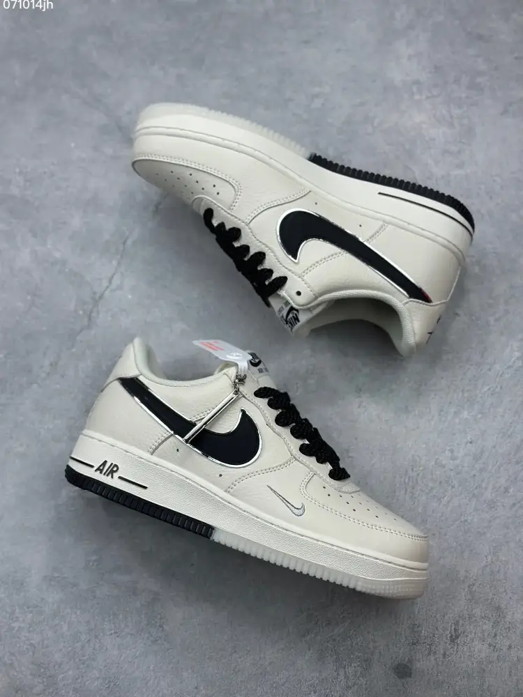 Nike Air Force 1 Low 'Full Star' – Cream Black, Custom Low-Top , Top-Quality Sneakers, Size 36- Premium 1057 