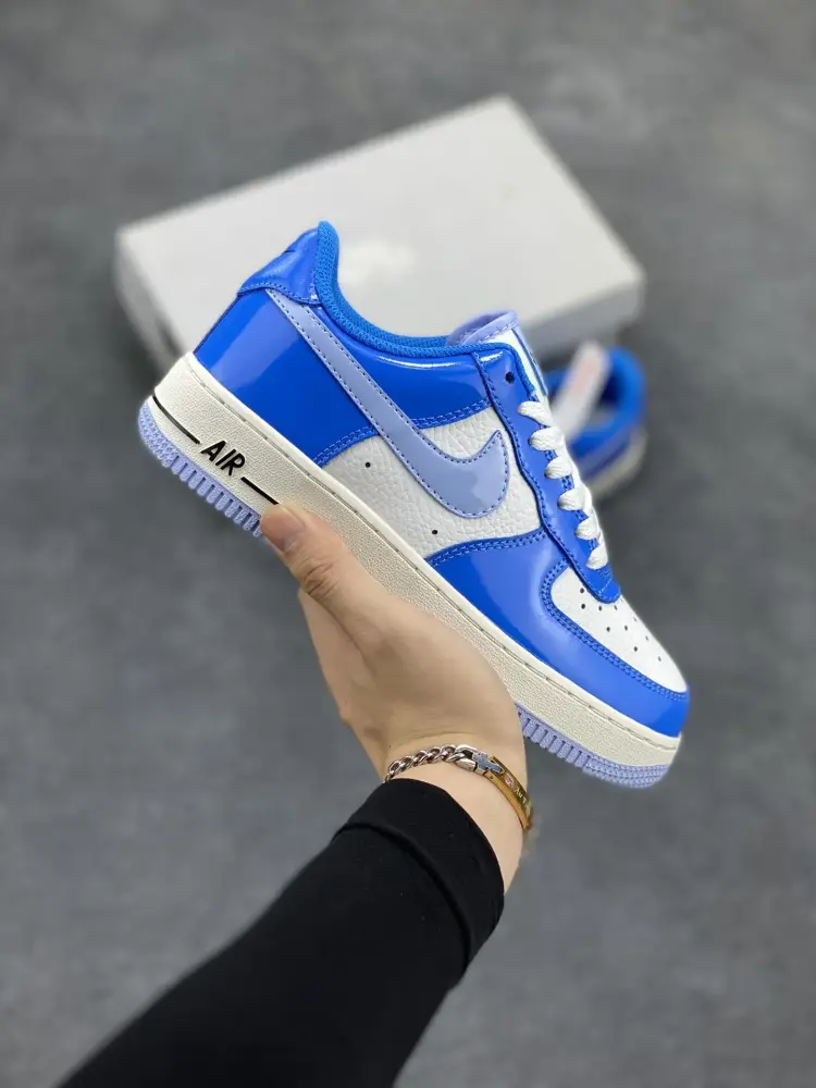 Nike Air Force 1 Low White Blue Patent Leather Sneakers – Top Best Sneakers with Original Box and Accessories DailyWear 1054  DCAE62