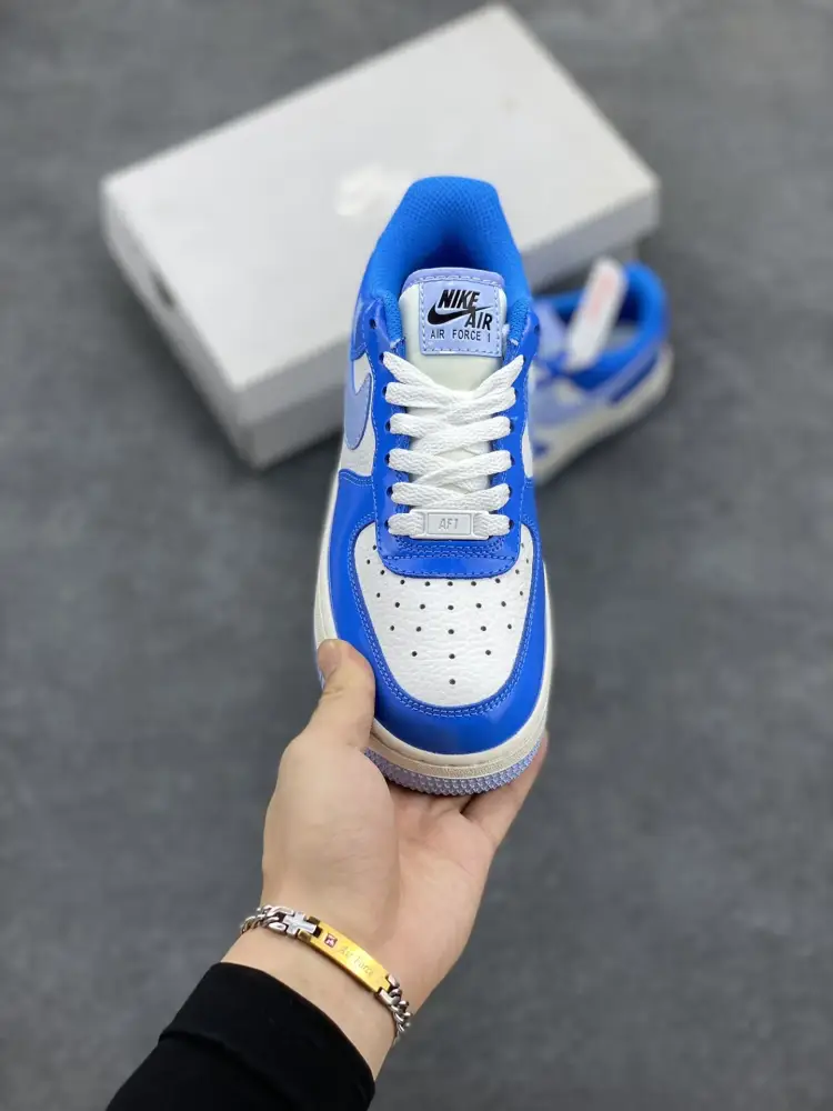 Nike Air Force 1 Low White Blue Patent Leather Sneakers – Top Best Sneakers with Original Box and Accessories DailyWear 1054  DCAE62