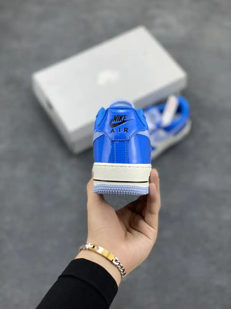 Nike Air Force 1 Low White Blue Patent Leather Sneakers – Top Best Sneakers with Original Box and Accessories DailyWear 1054 