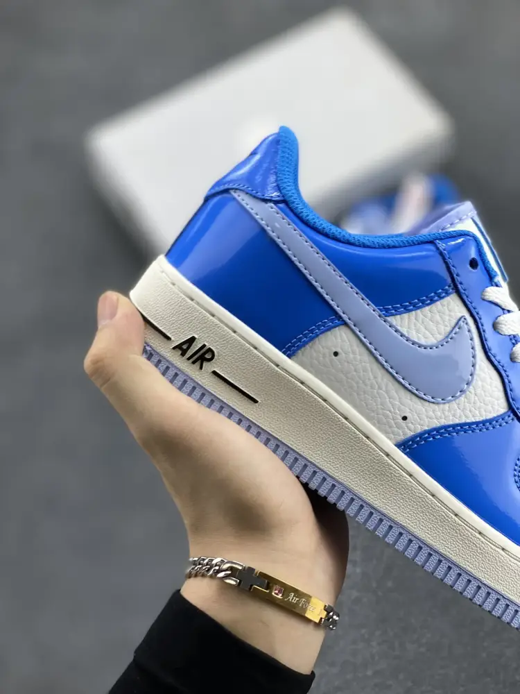 Nike Air Force 1 Low White Blue Patent Leather Sneakers – Top Best Sneakers with Original Box and Accessories DailyWear 1054 