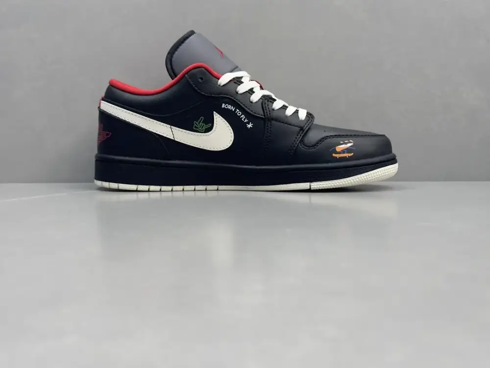 Trendy Nike Air Jordan 1 Low 'Flame' Black Red – Top , Best Sneakers, Sizes 36-46 Including Half Sizes 1346 