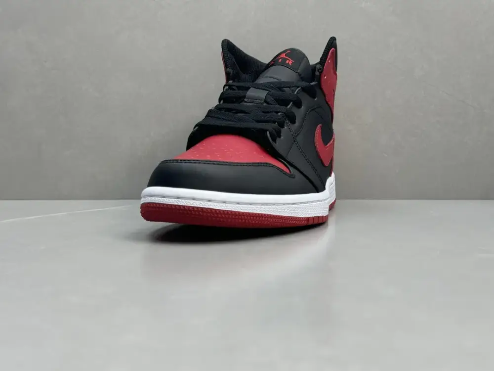 Sporty Nike Air Jordan 1 Mid Banned Black Red Authentic Version – Nikes – Sizes 36-46 (Including Half Sizes 1236 