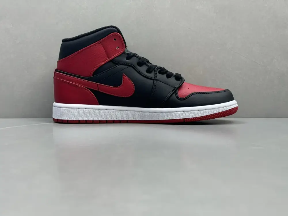 Sporty Nike Air Jordan 1 Mid Banned Black Red Authentic Version – Nikes – Sizes 36-46 (Including Half Sizes 1236 