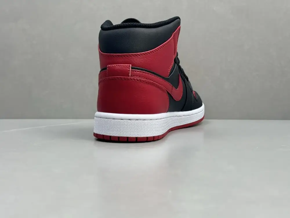 Sporty Nike Air Jordan 1 Mid Banned Black Red Authentic Version – Nikes – Sizes 36-46 (Including Half Sizes 1236 
