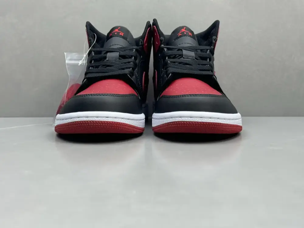 Sporty Nike Air Jordan 1 Mid Banned Black Red Authentic Version – Nikes – Sizes 36-46 (Including Half Sizes 1236 