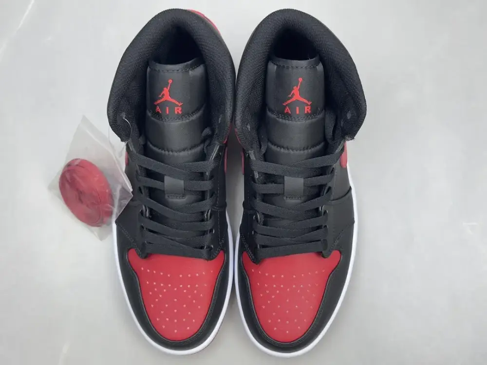 Sporty Nike Air Jordan 1 Mid Banned Black Red Authentic Version – Nikes – Sizes 36-46 (Including Half Sizes 1236 