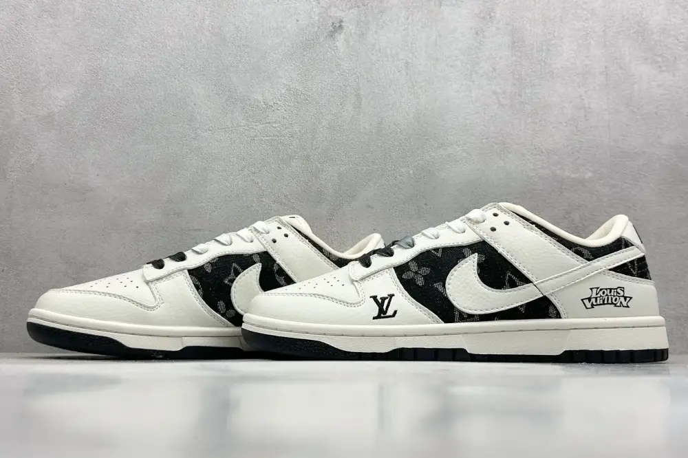 Nike SB Dunk Low x Louis Vuitton White Black Denim Nikes Bright 1573 