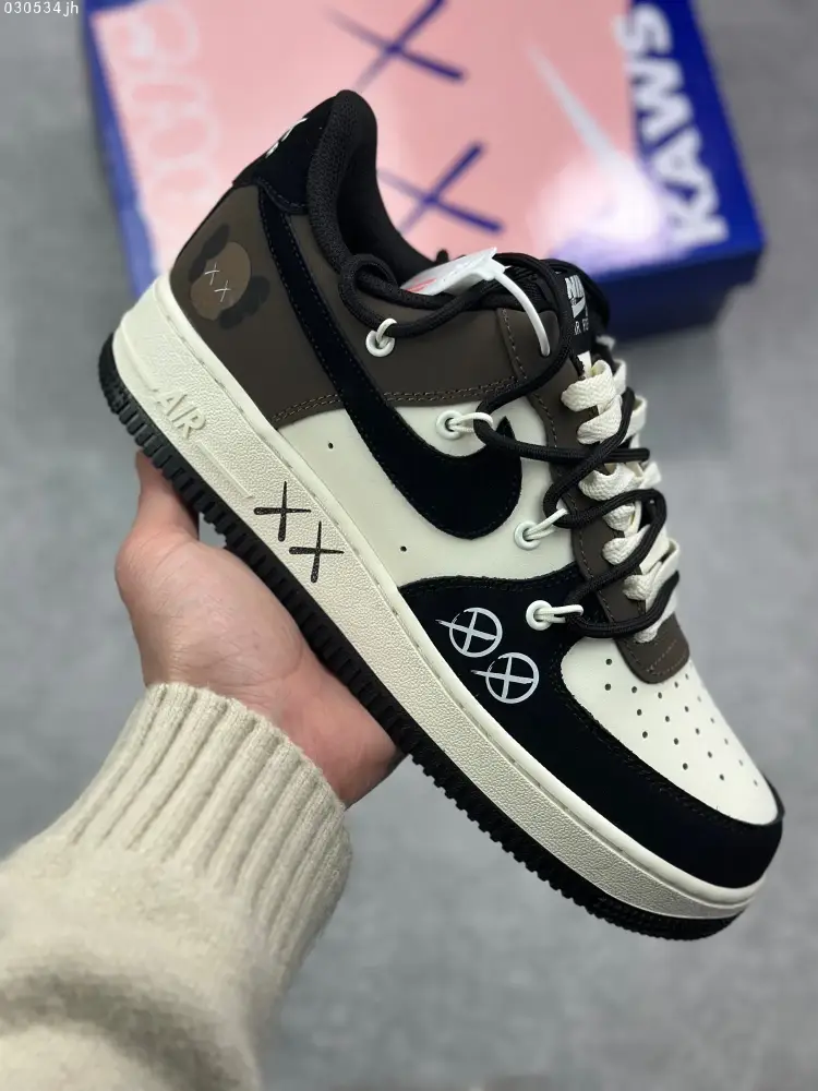 Stretchable Nike x Kaws Air Force 1 Custom Strap Sneakers – Wheat Black Brown – High Quality with Design 1082  DEDD596