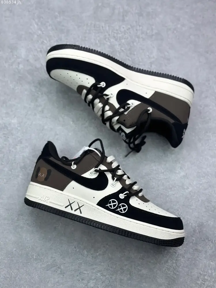 Stretchable Nike x Kaws Air Force 1 Custom Strap Sneakers – Wheat Black Brown – High Quality with Design 1082  DEDD596