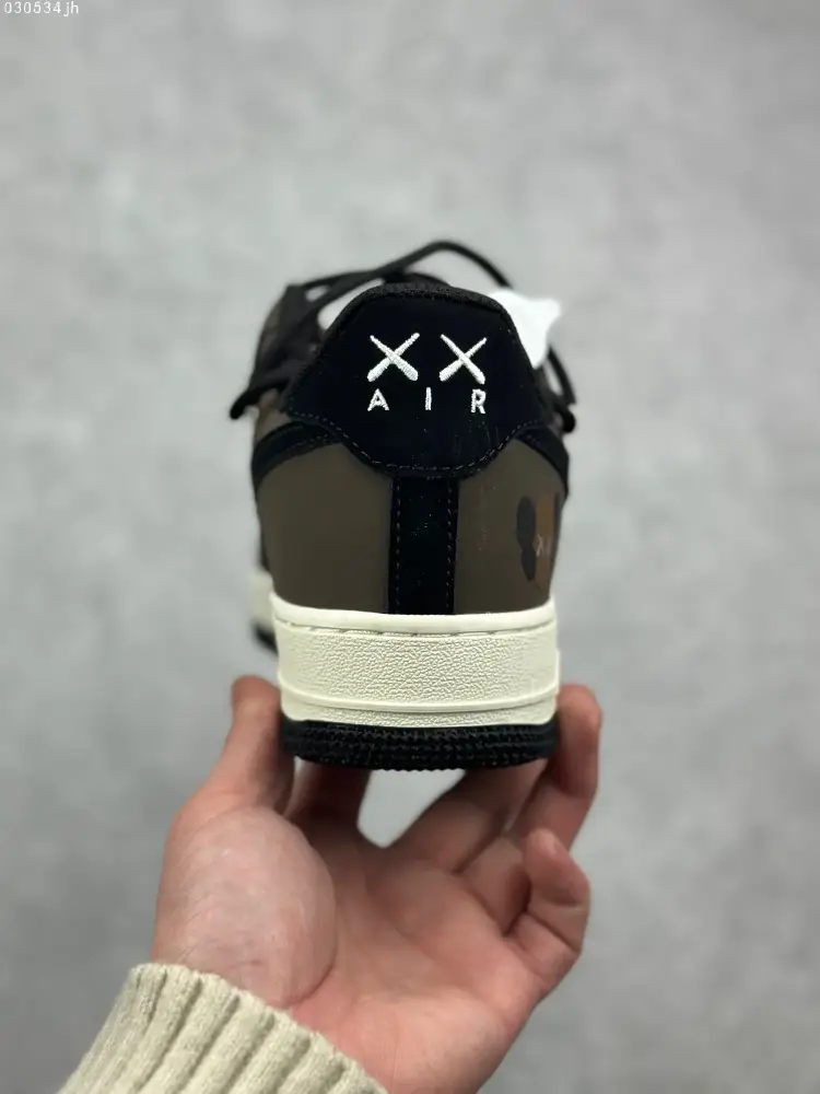 Stretchable Nike x Kaws Air Force 1 Custom Strap Sneakers – Wheat Black Brown – High Quality with Design 1082 