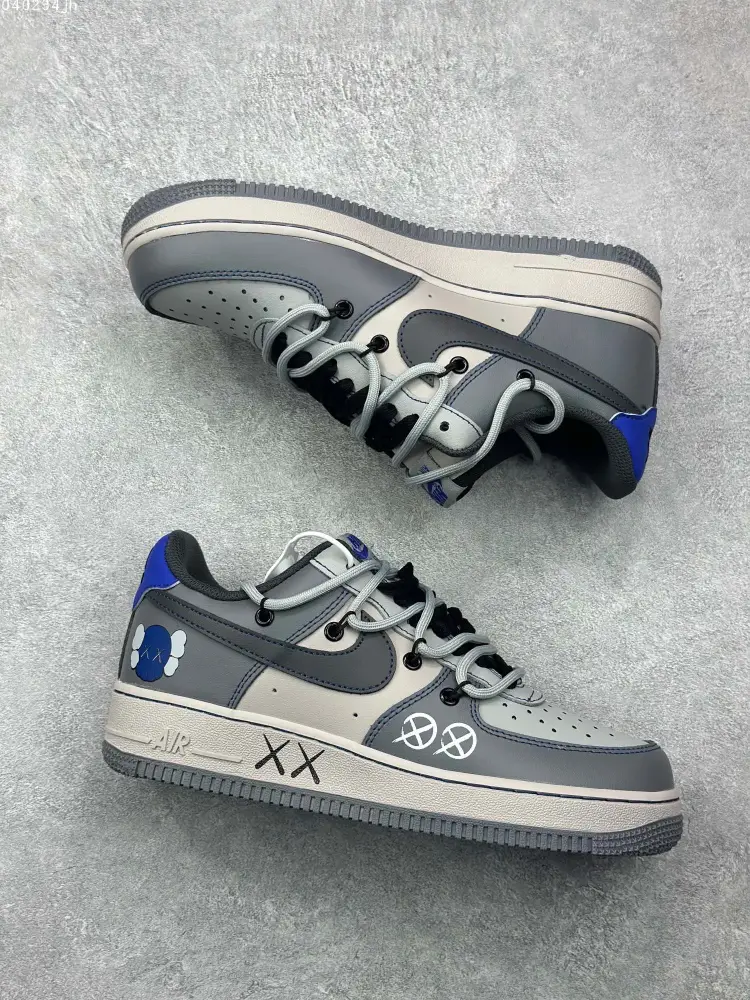 QuickDry Nike x Kaws Air Force 1 Space Gray Custom Strap Sneakers – High Quality Size 36- 1079 